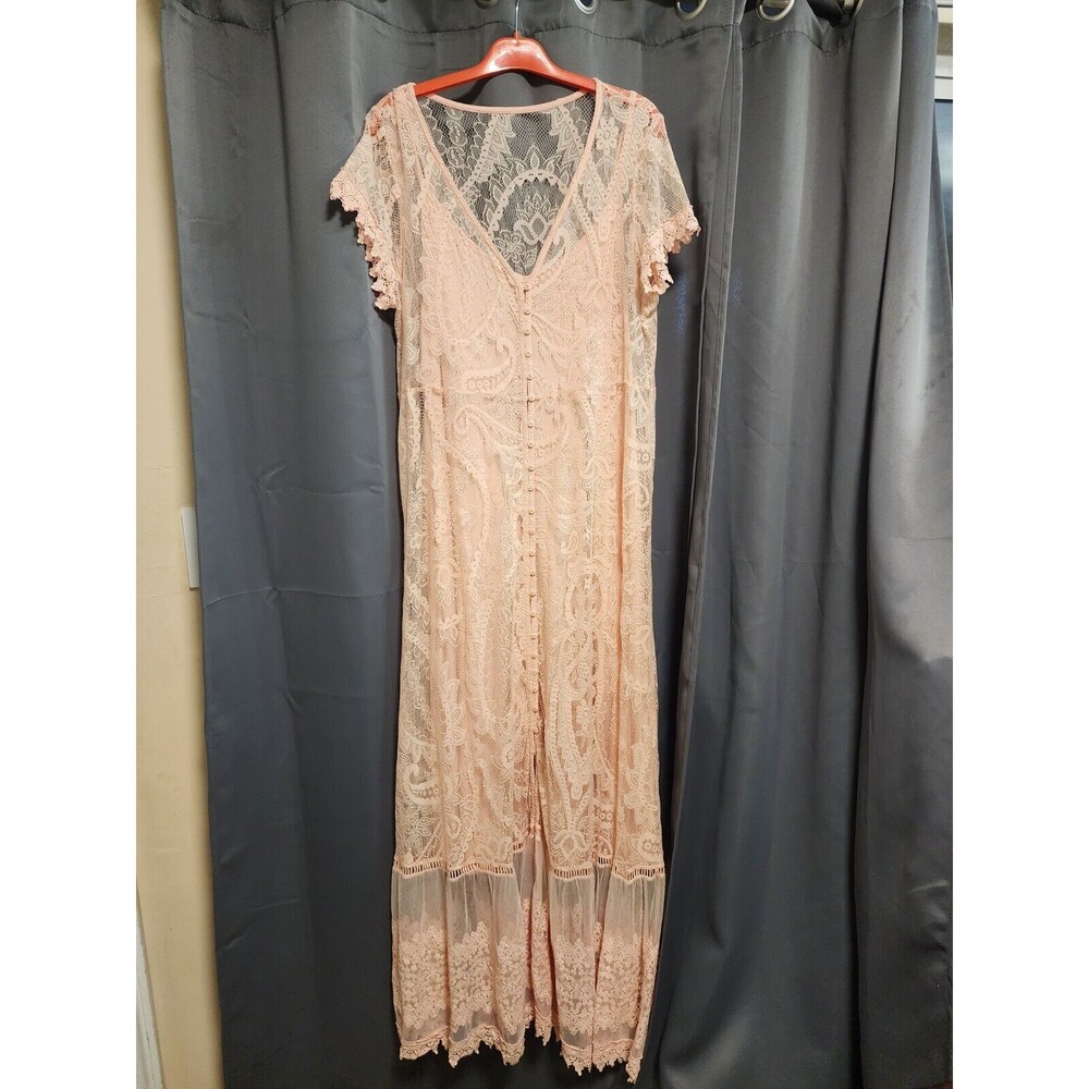 Torrid Dress Peach Lace Button Front Maxi Long Special Occasion Wedding Size 1
